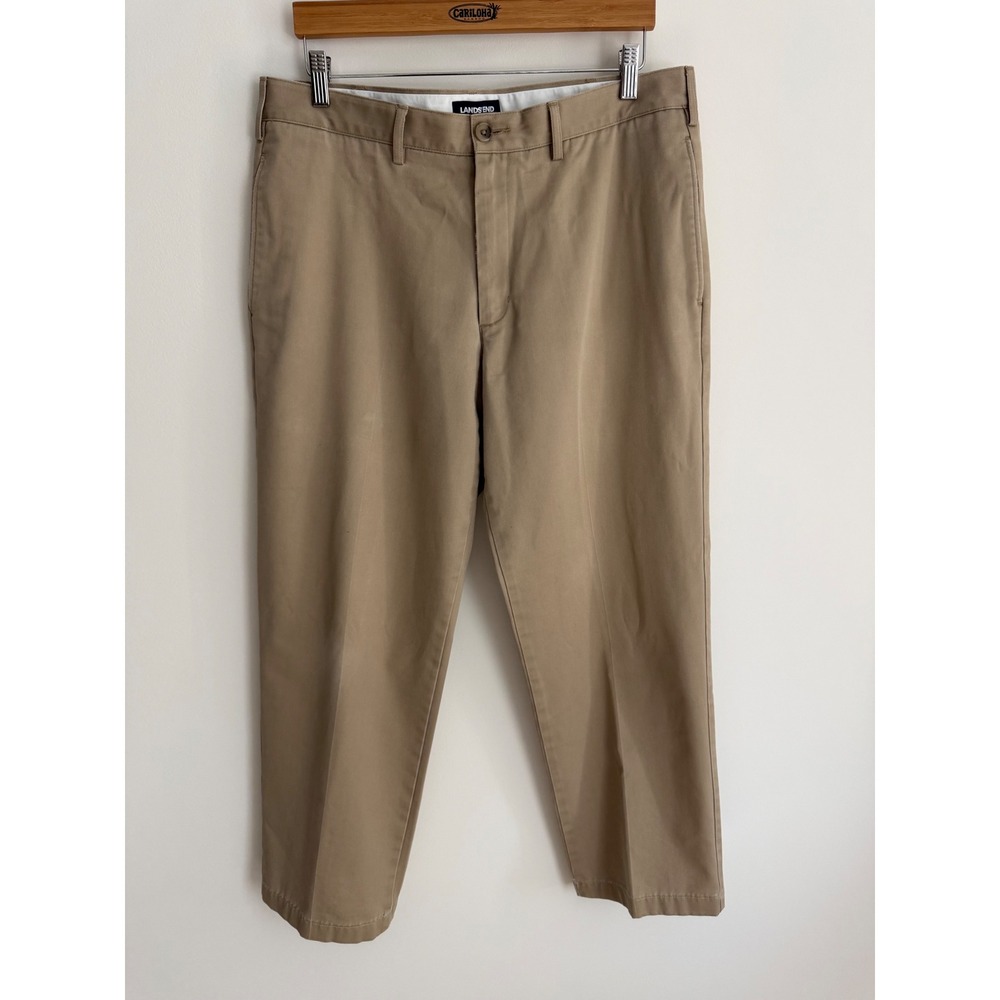 Lands End Mens Traditional Fit Chino Pants 35 Tan Minimalist Preppy